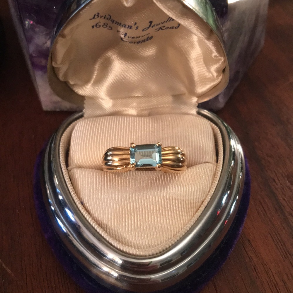 14k gold Emerald cut Aquamarine ring